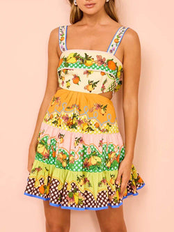 Summer MulticolorLemon Preated Hem Mini Dress