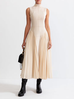 Unique Pleated Paneled Sleeveless Midi Dress