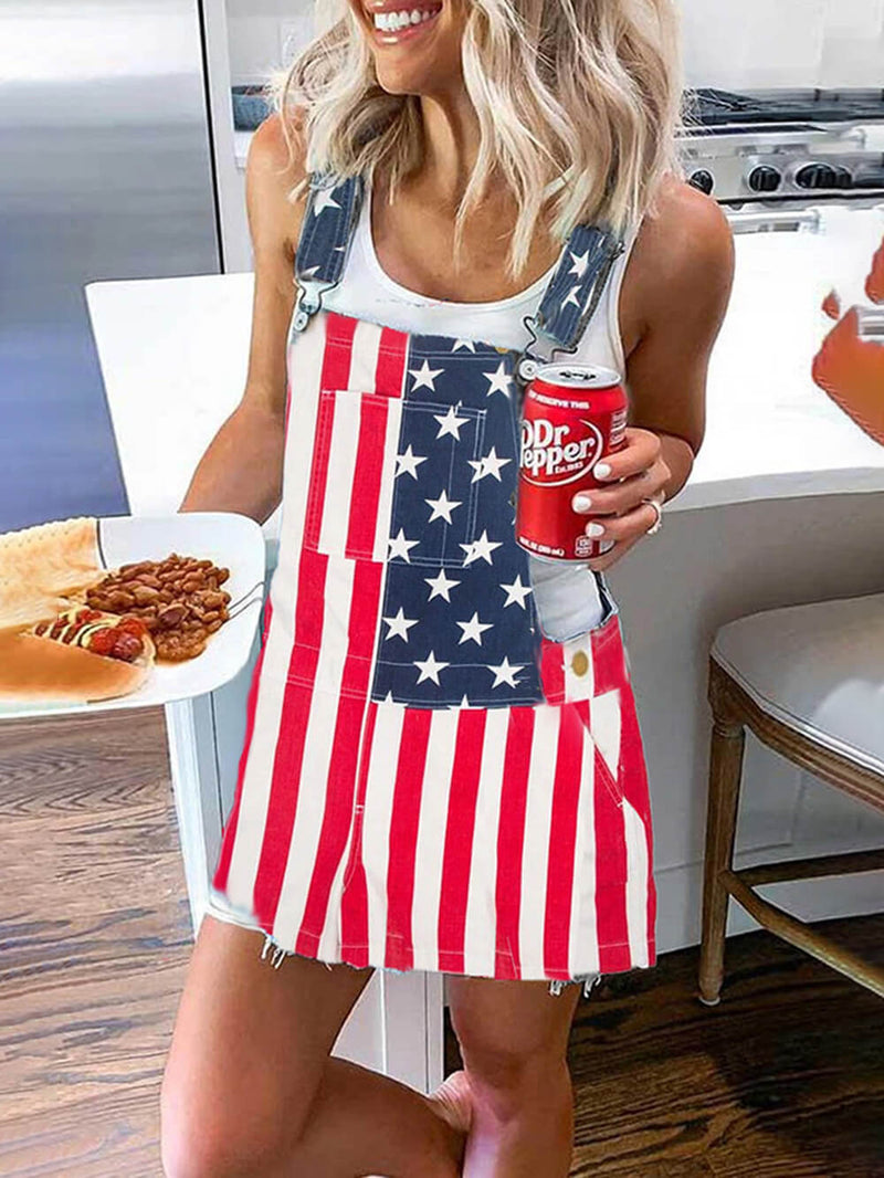 Independence Day Flag Print Pocket Strap Mini Dress