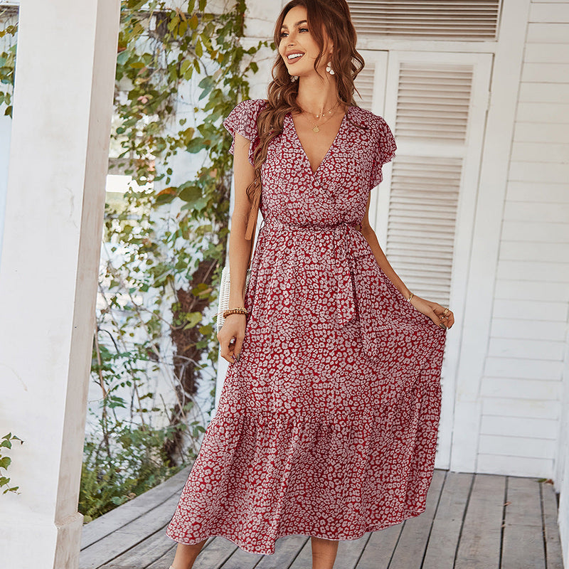 Deep V Sexy Polka Dot Casual Long Dress