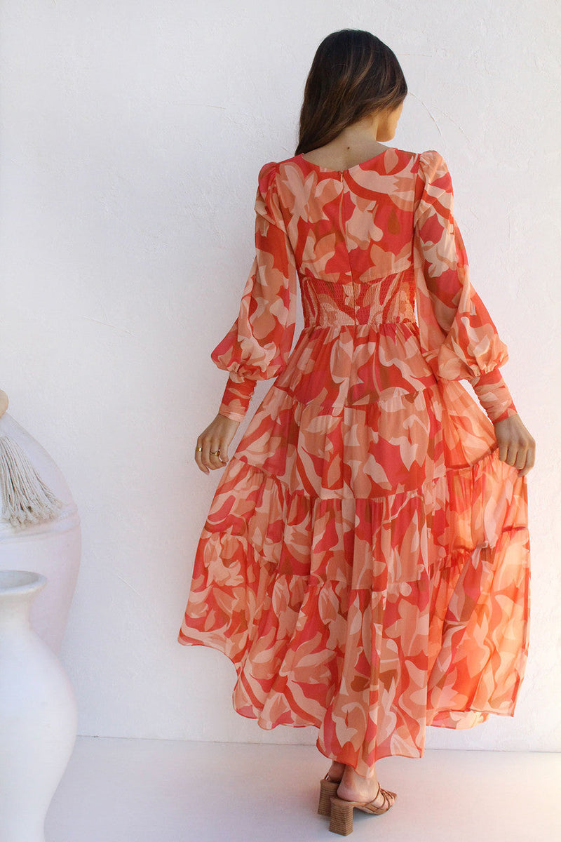 Painted Inspiration Floral Balloon Sleeves Maxi Dress