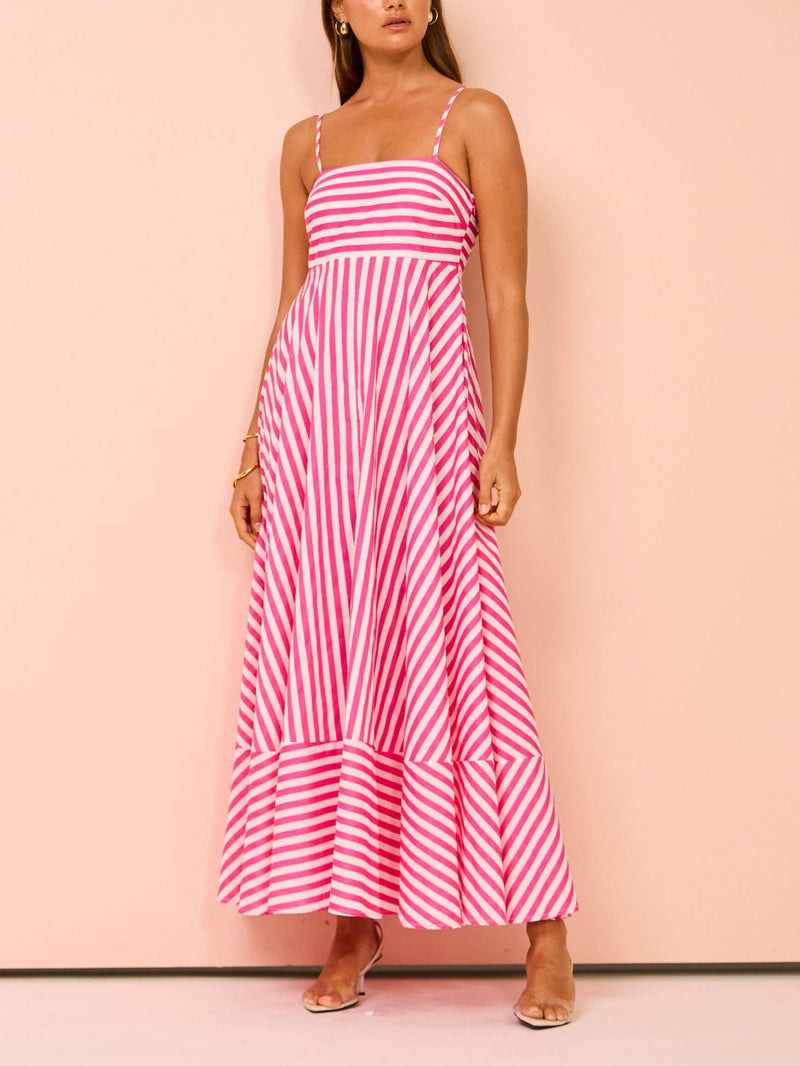 Striped Thin Strappy Midi Dress