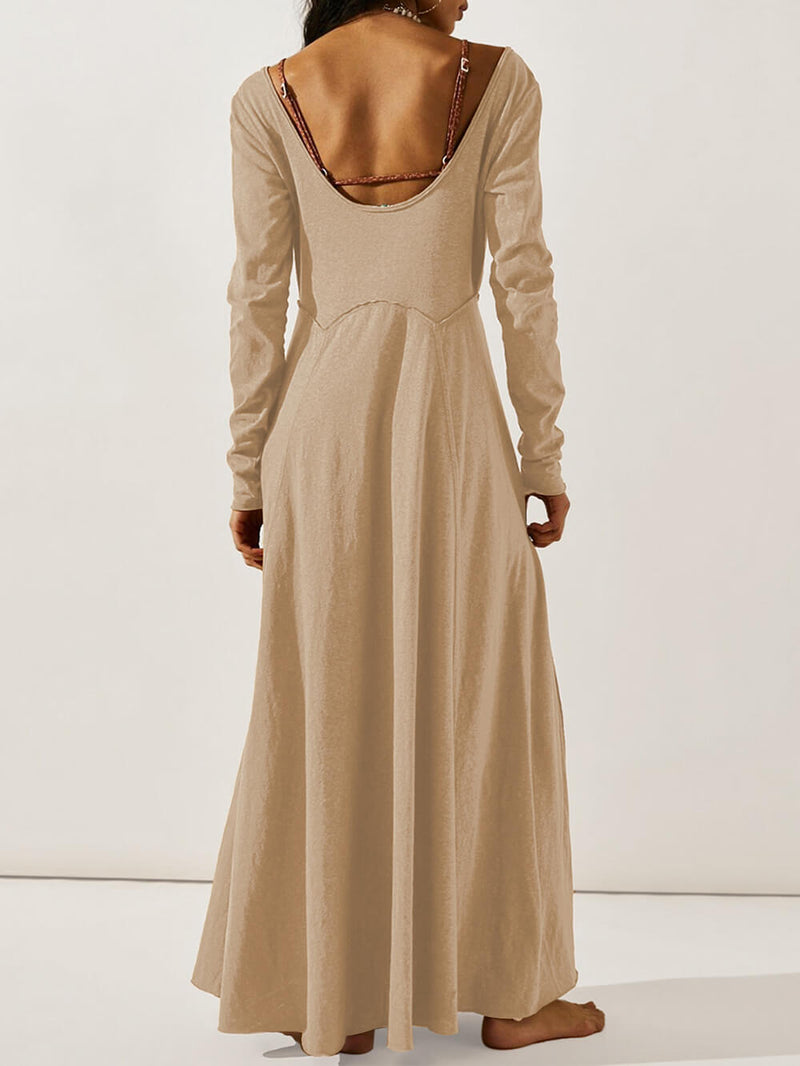 Solid Color Button Maxi Dress