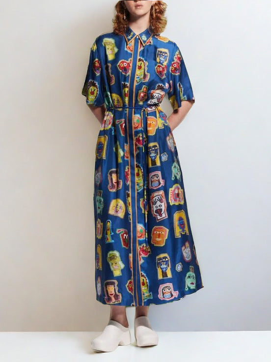 Unique Graffiti Fun Print Midi Dress