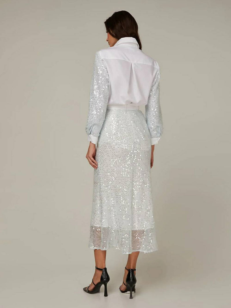 Sequin Sleeve Cotton Shirt & Skirt