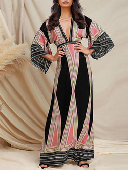 Elegant High Waisted Bell Sleeve Long Dress