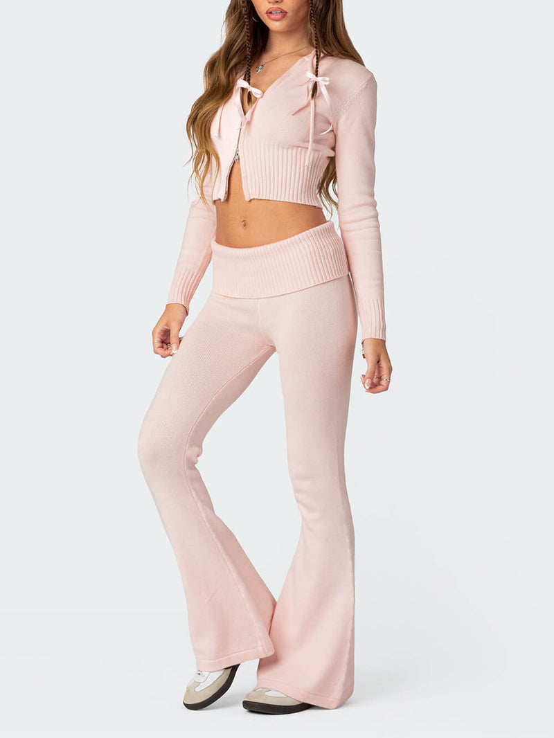 Ruched Crop Top & Flare Leg Pants Set