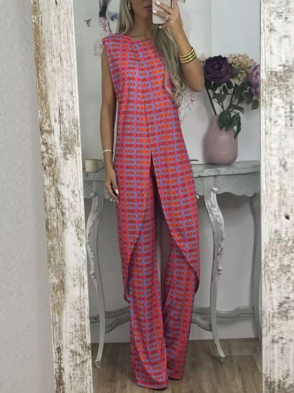 Retro Checkered Flare Pants Set