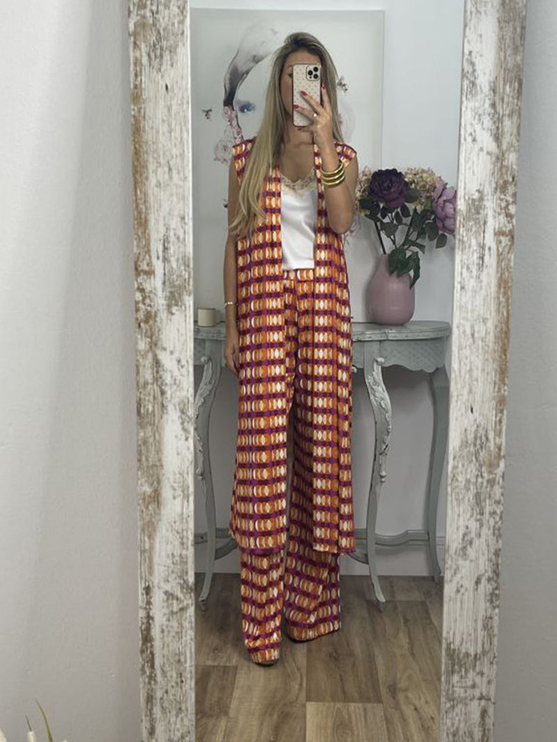 Retro Checkered Flare Pants Set