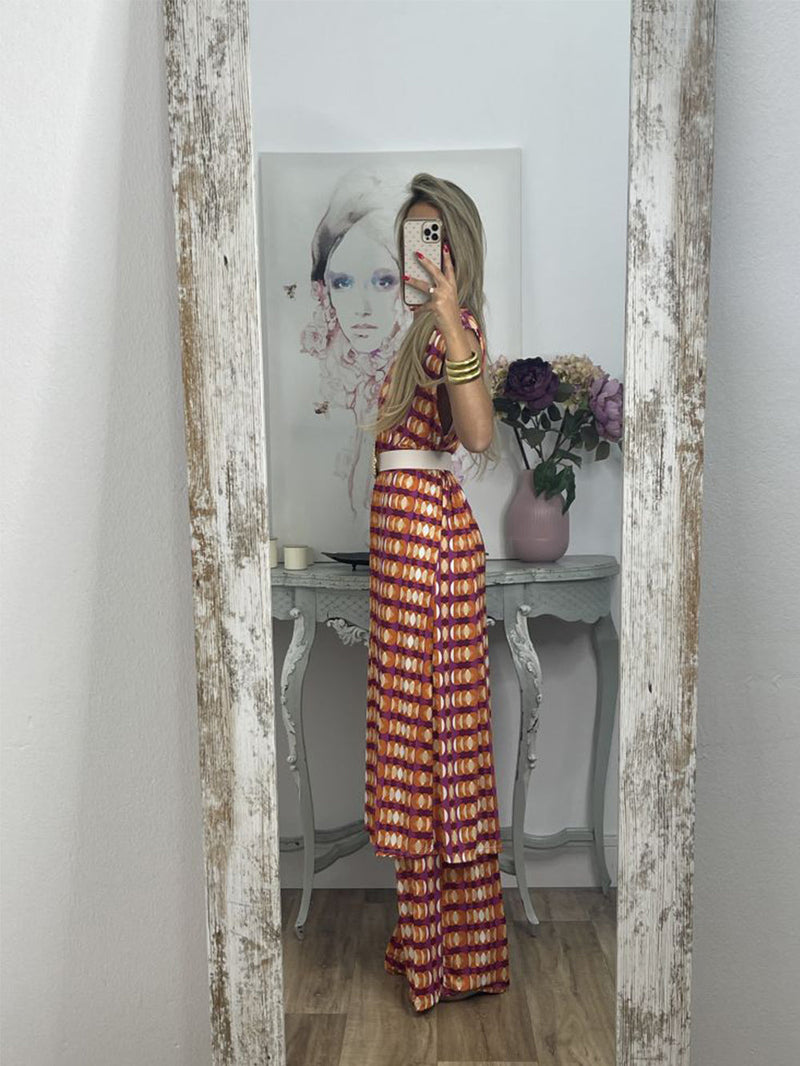 Retro Checkered Flare Pants Set