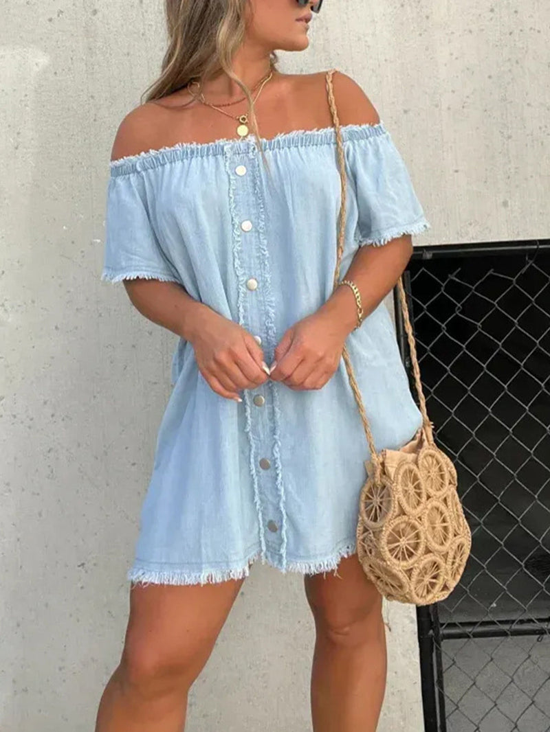 One Shoulder Sexy Denim Mini Dress