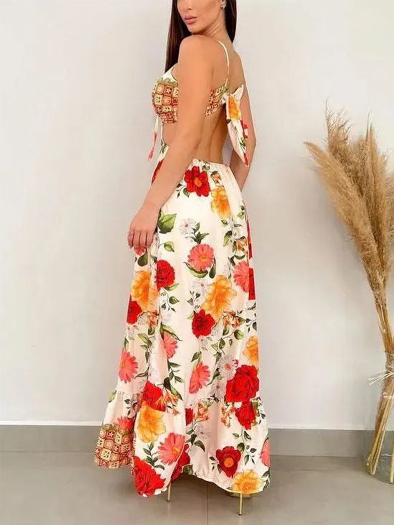 Sexy Hollow Backless Slim Print Dress