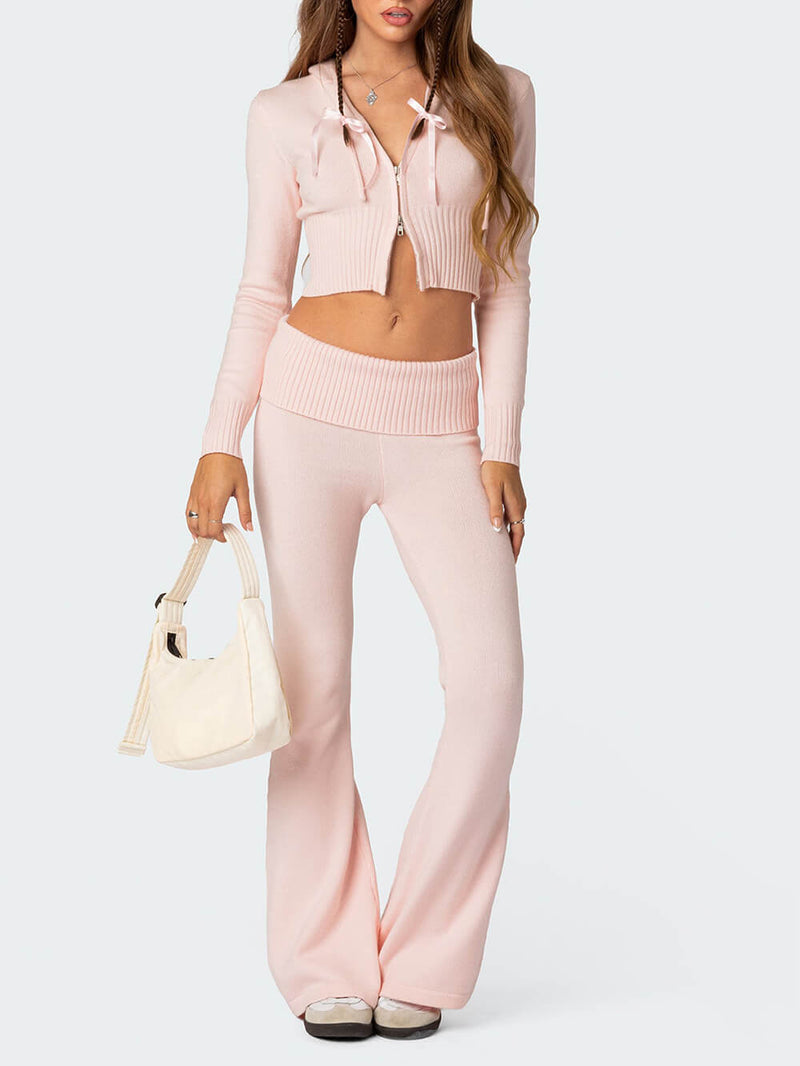 Ruched Crop Top & Flare Leg Pants Set