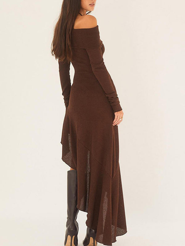 Bateau Neck Long Sleeve Maxi Dress