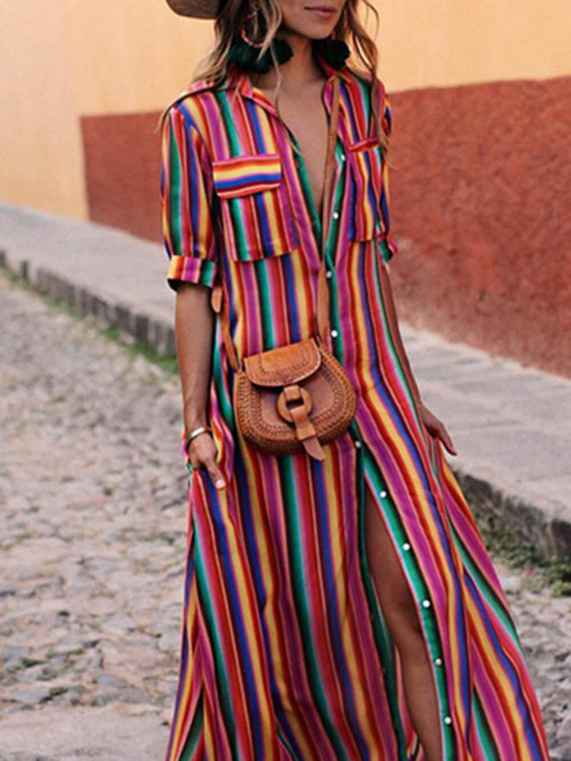 Casual Striped Printed Maxi Skirt