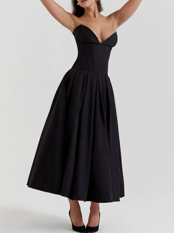 Black Strapless Midi Dress