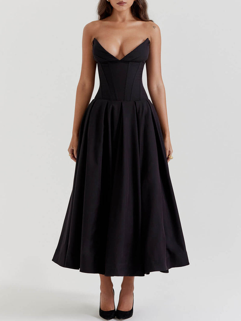 Black Strapless Midi Dress