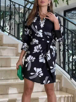 Leaf Print Wrap Mini Dress