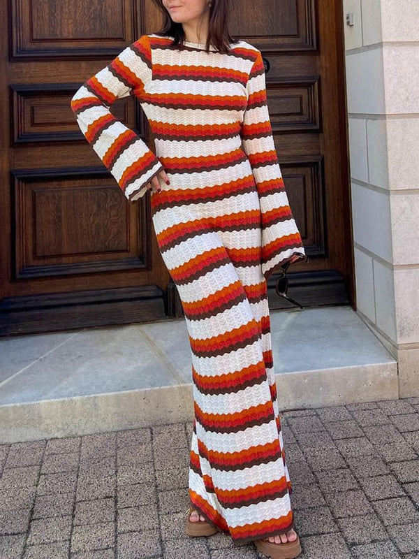 Zigzag Pattern Crochet Open Back Maxi Dress