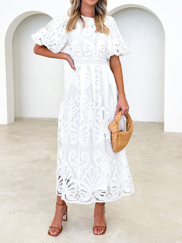 Puff Sleeve Lace Midi Dress