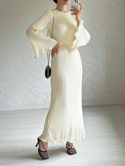 Pleated Bell Sleeve Maxi Dress