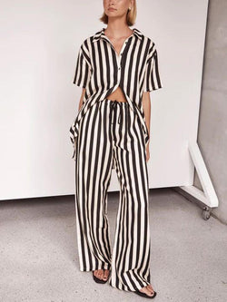 Resort Casual Striped Loose Wide Leg Pants-Set