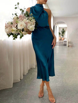 Unique Bridesmaid Sleeveless High Neck Maxi Dresses