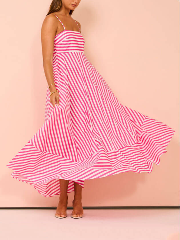 Striped Thin Strappy Midi Dress