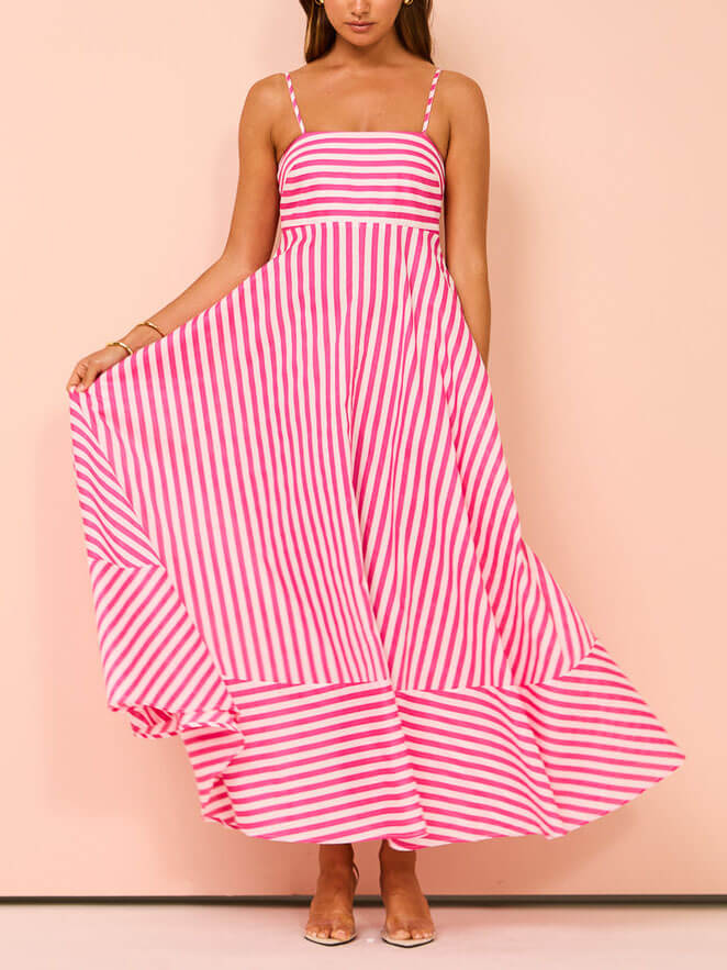 Striped Thin Strappy Midi Dress