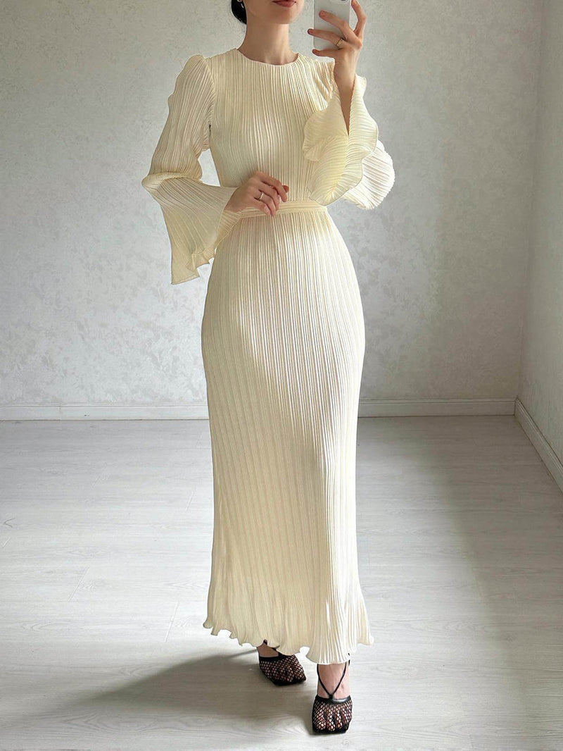 Pleated Bell Sleeve Maxi Dress