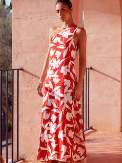 One-Shoulder Tie Maxi Dress In Valencia