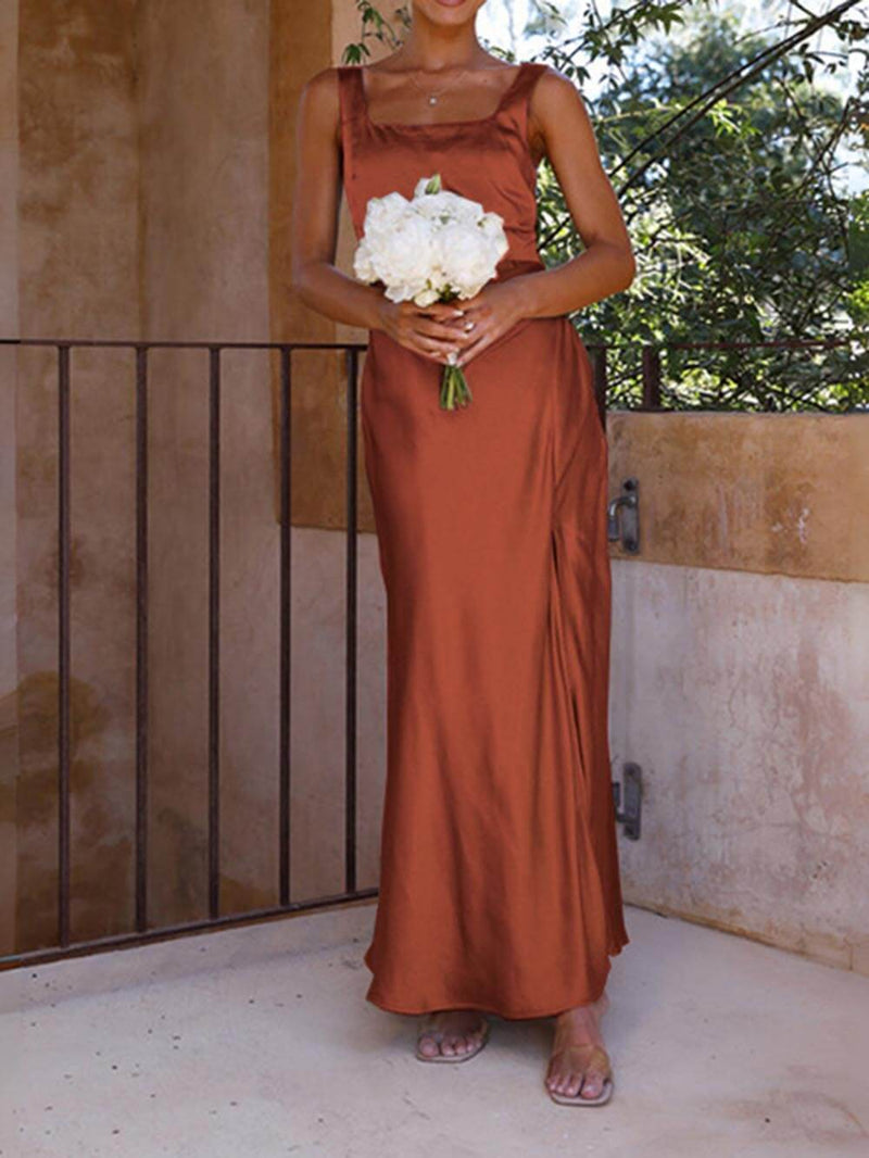 Summer Halter Satin Bridesmaid Prom Maxi Dresses