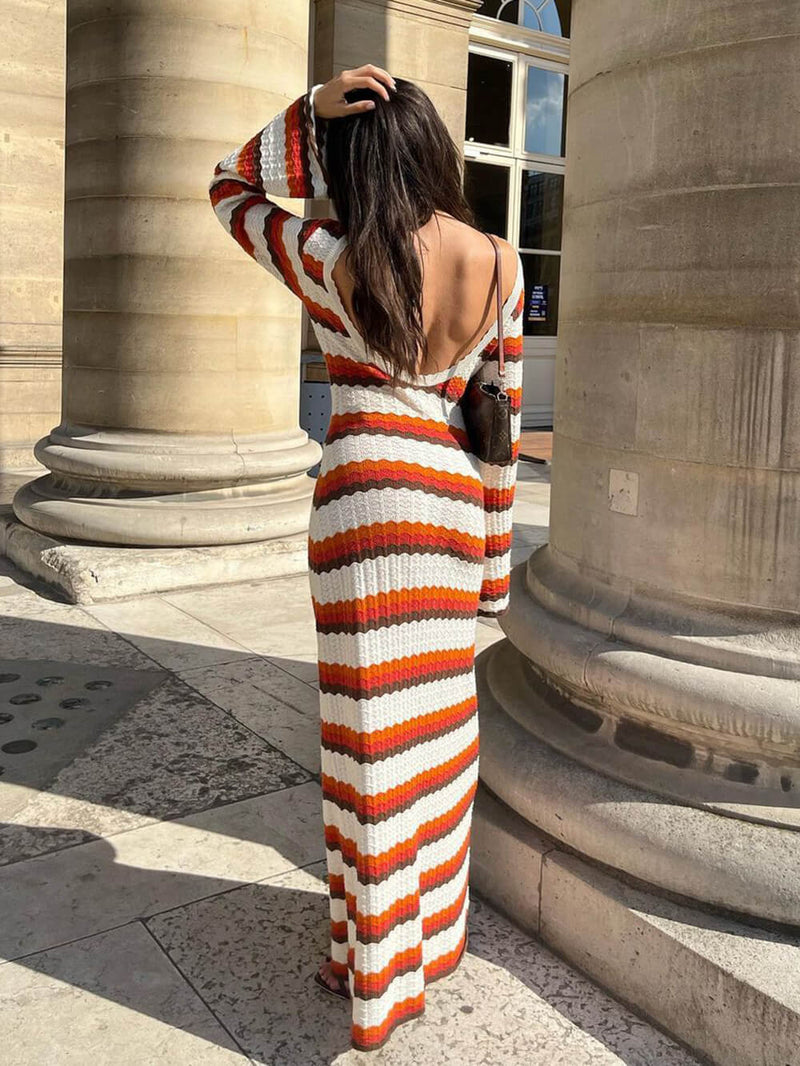 Zigzag Pattern Crochet Open Back Maxi Dress