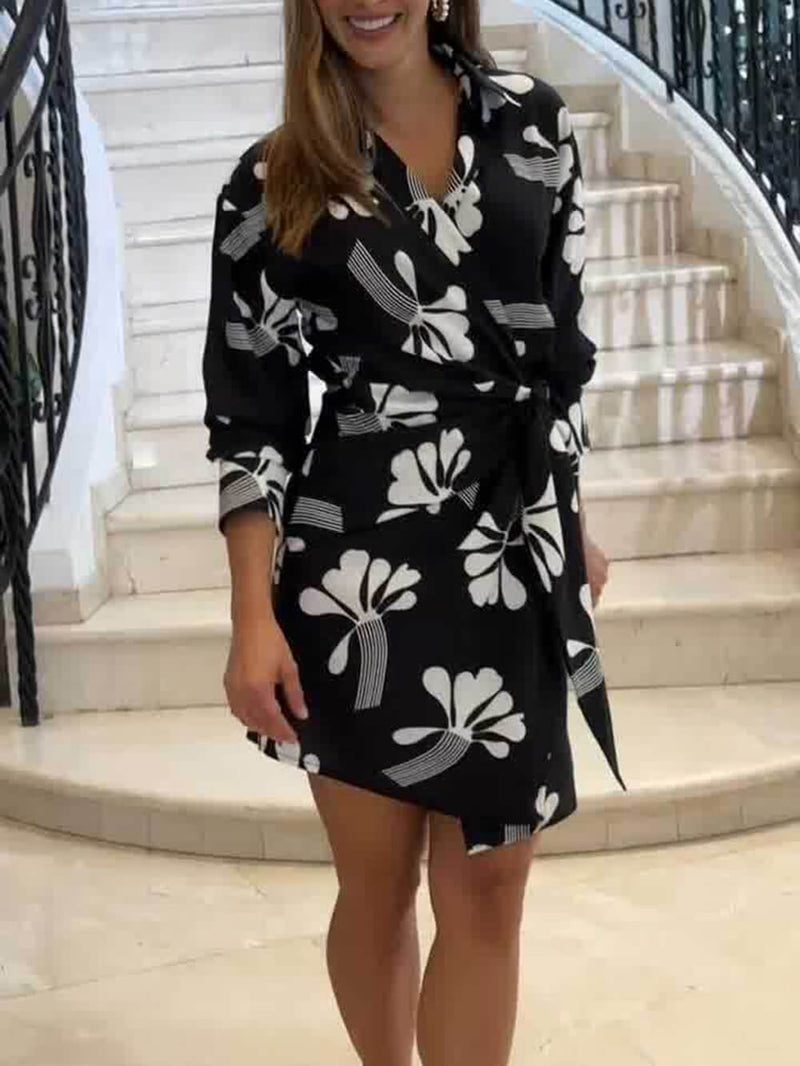 Leaf Print Wrap Mini Dress