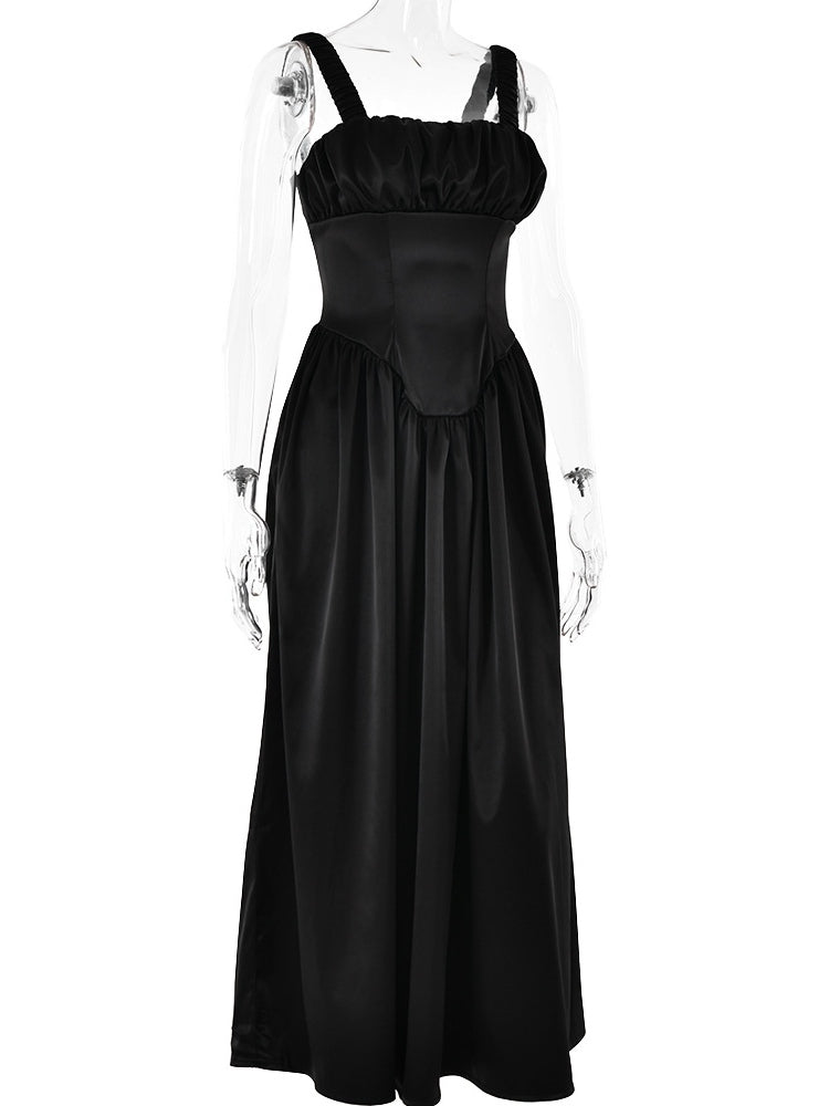 Noreen Pleated Strap Puffy Maxi Dress