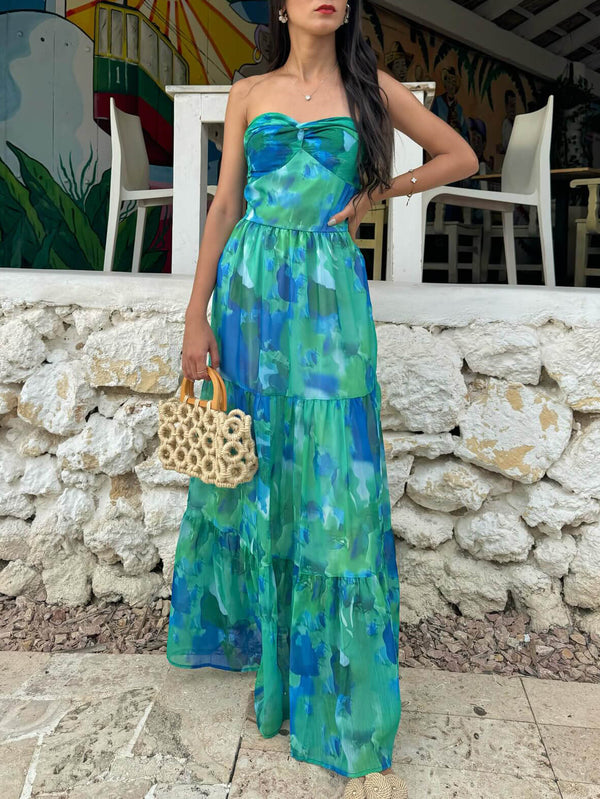 Vacation Casual Printed Wrap-Around Maxi Dress