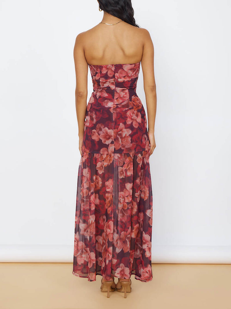 Floral Bandeau Slit Maxi Dress