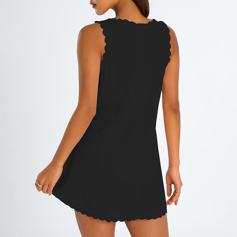 Scalloped A-Line Beach Dress In Black