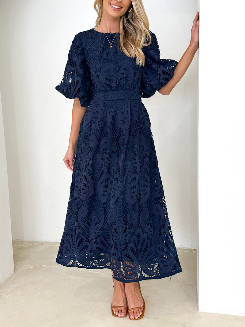 Puff Sleeve Lace Midi Dress