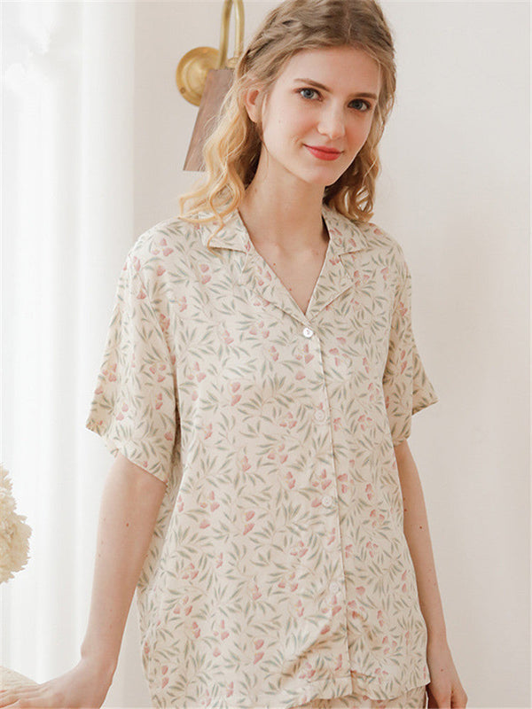 Floral Print Notched Collar Sleepwear Set