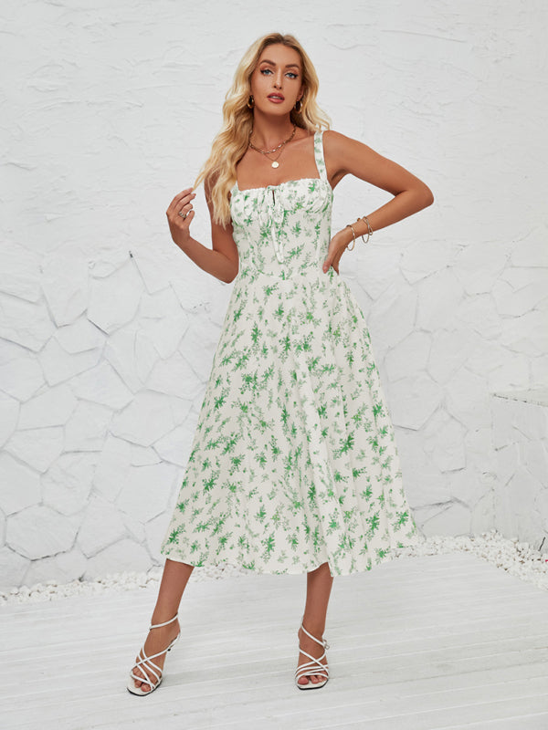 Women's Sleeveless Floral Summer Midi Dress with Leg Slit