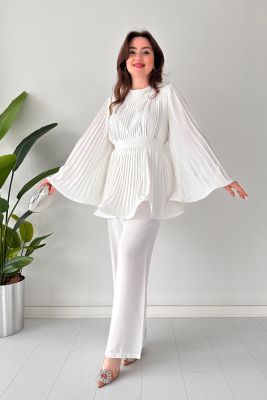 Pleated Flare Tops Pants Set