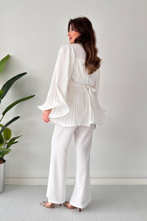 Pleated Flare Tops Pants Set